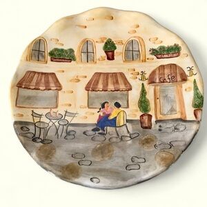 Plate, Bella Casa by Ganz, 10”, 3-D Featuring a Couple Dining, “The Cafe…